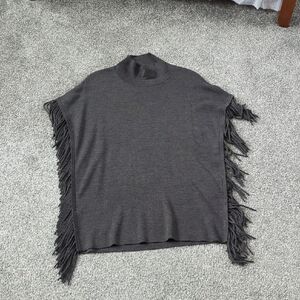 Elie Tahari Dark Gray Fringed Poncho